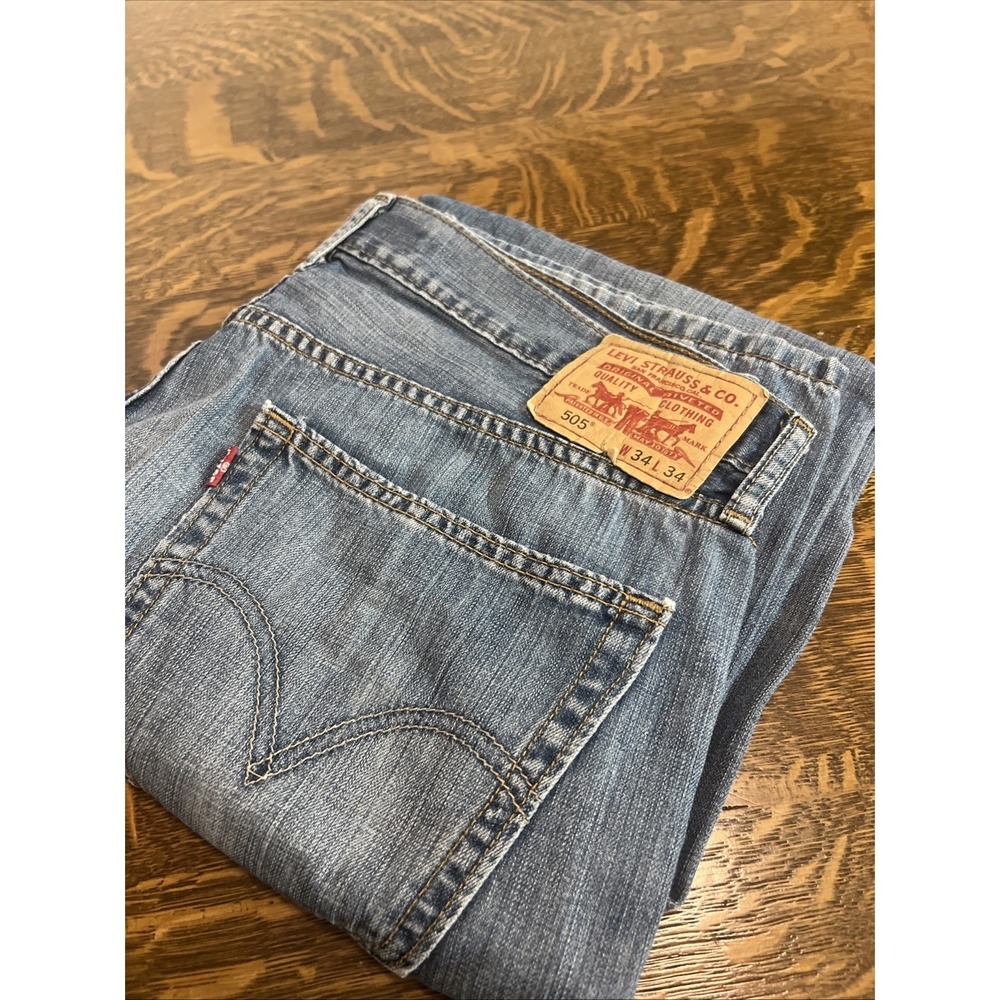 Levis 505 Jeans Mens 34x34 Blue Denim Straight Fit